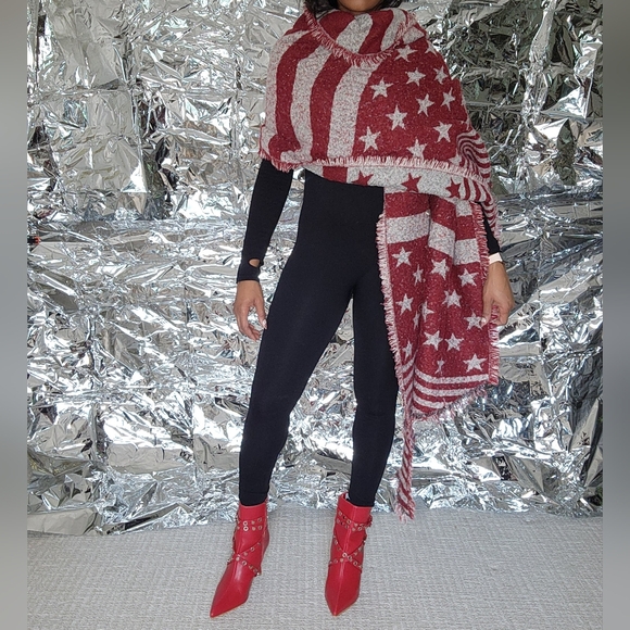 Collection Eighteen American Flag Fringe Knit Scarf Shawl Wrap - Picture 4 of 12